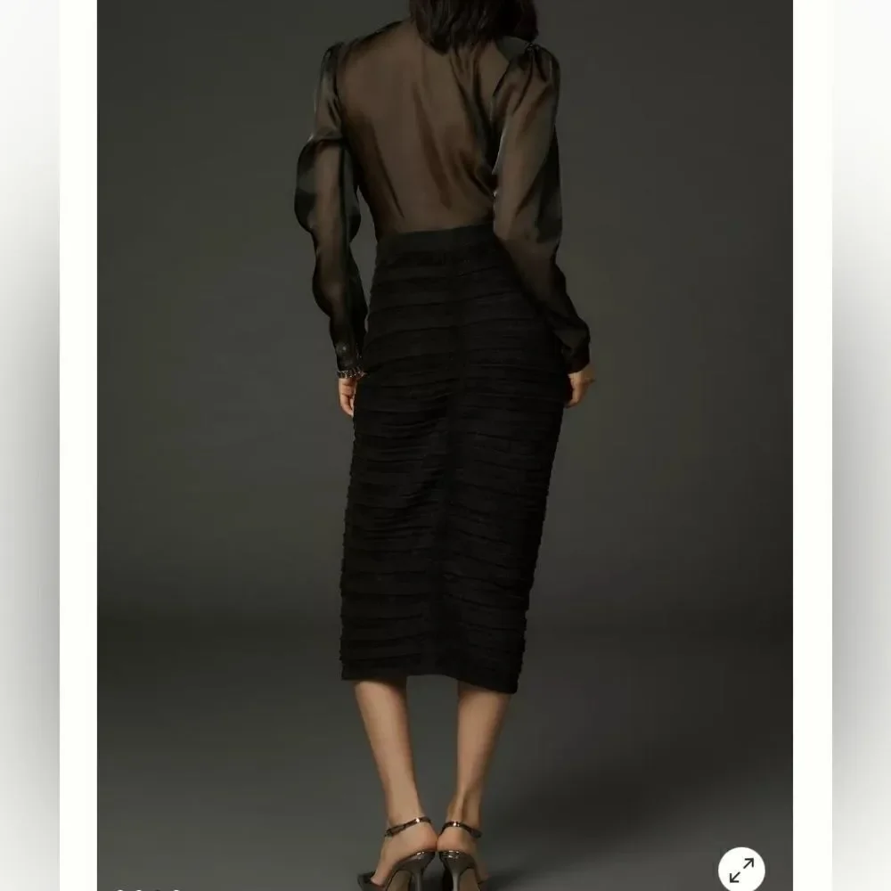 By Anthropologie Marilyn Black Midi Fitted Ribbed Sweater Skirt